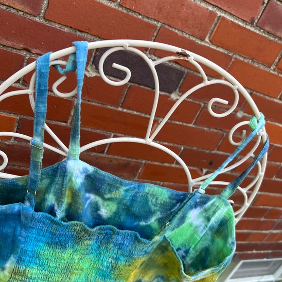 Free People sundress, tie dyed cotton in shades of blue, green and yellow - Picture 6 of 8